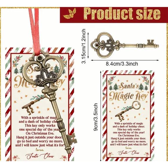 Christmas Santa's Magic Key Ornament Card Red Ribbon - Picture 15 of 16